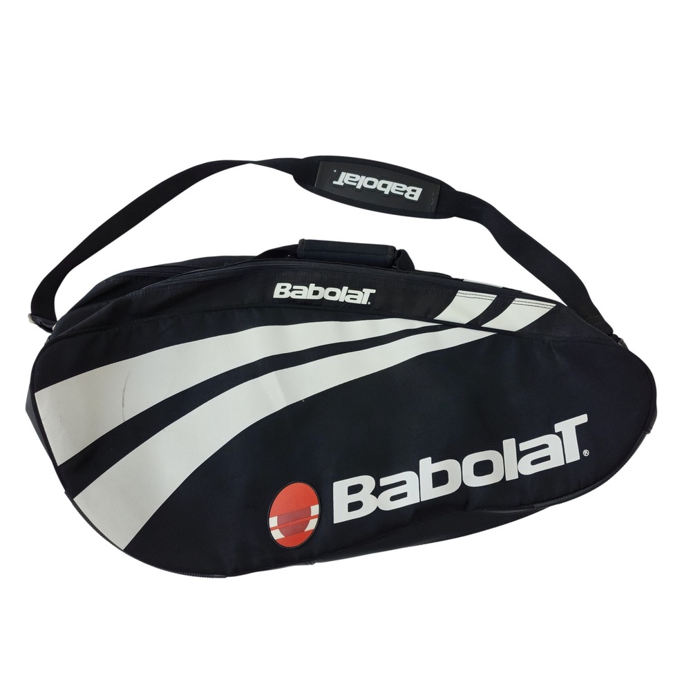 Babolat Tennis Racket Bag Black White 6-Pack Triple Compartment with Shoe Pocket